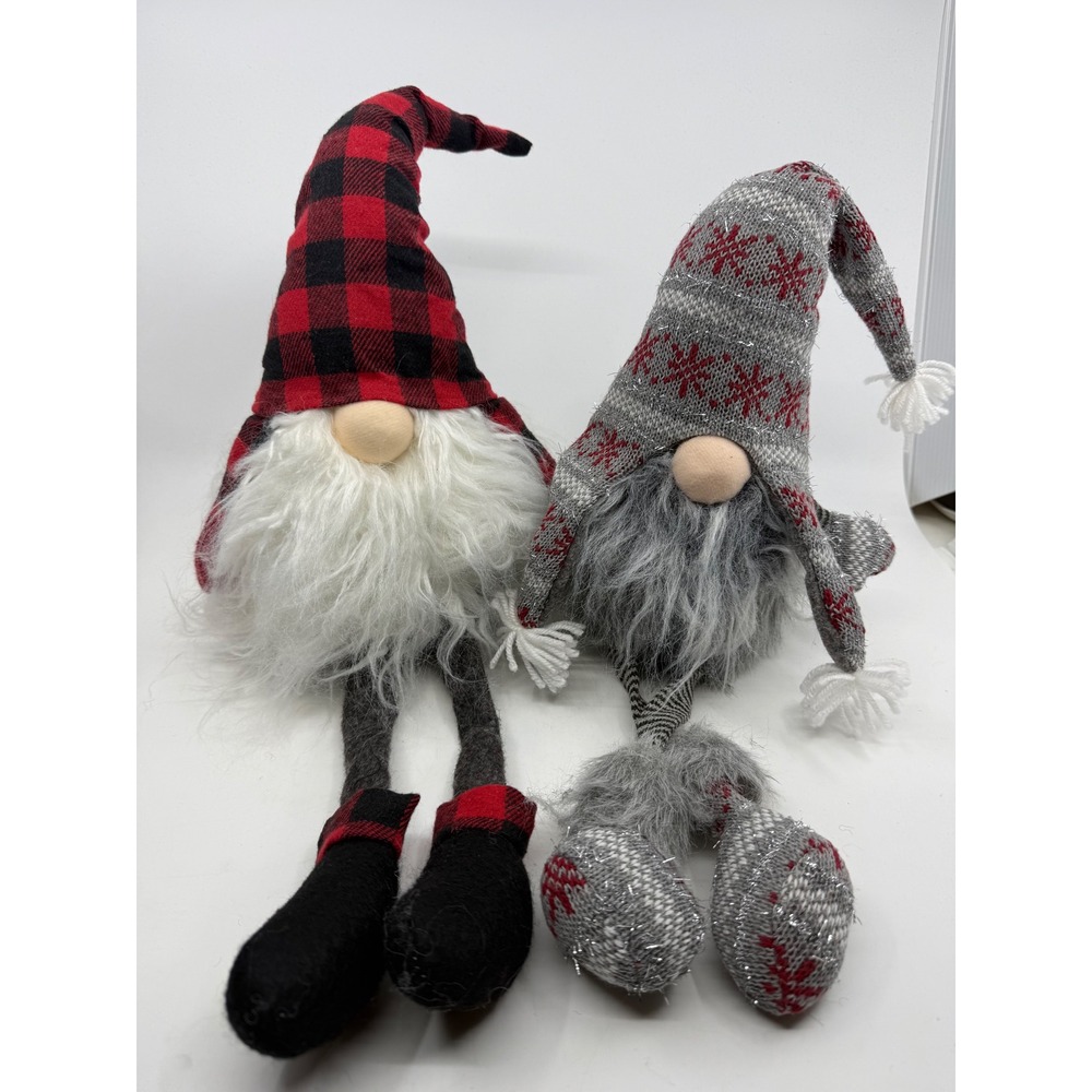 Bright Ideas Plush Gnomes Christmas Holiday Buffalo Plaid Snowflake Fabric 10in